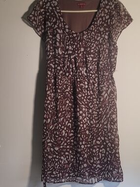 Merona Brown and Cream Printed Short-Sleeve Tunic Dress